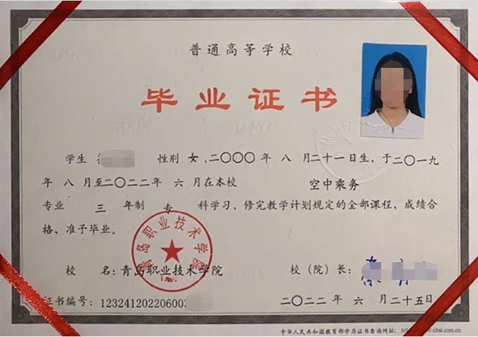 省直辖青岛职业技术学院毕业证样本图片